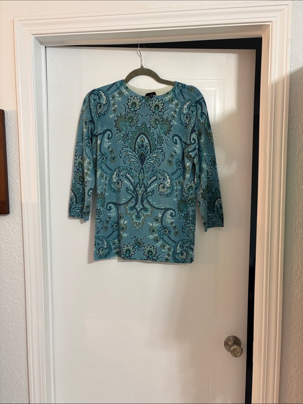 Talbots Teal Paisley Long-Sleeve Top